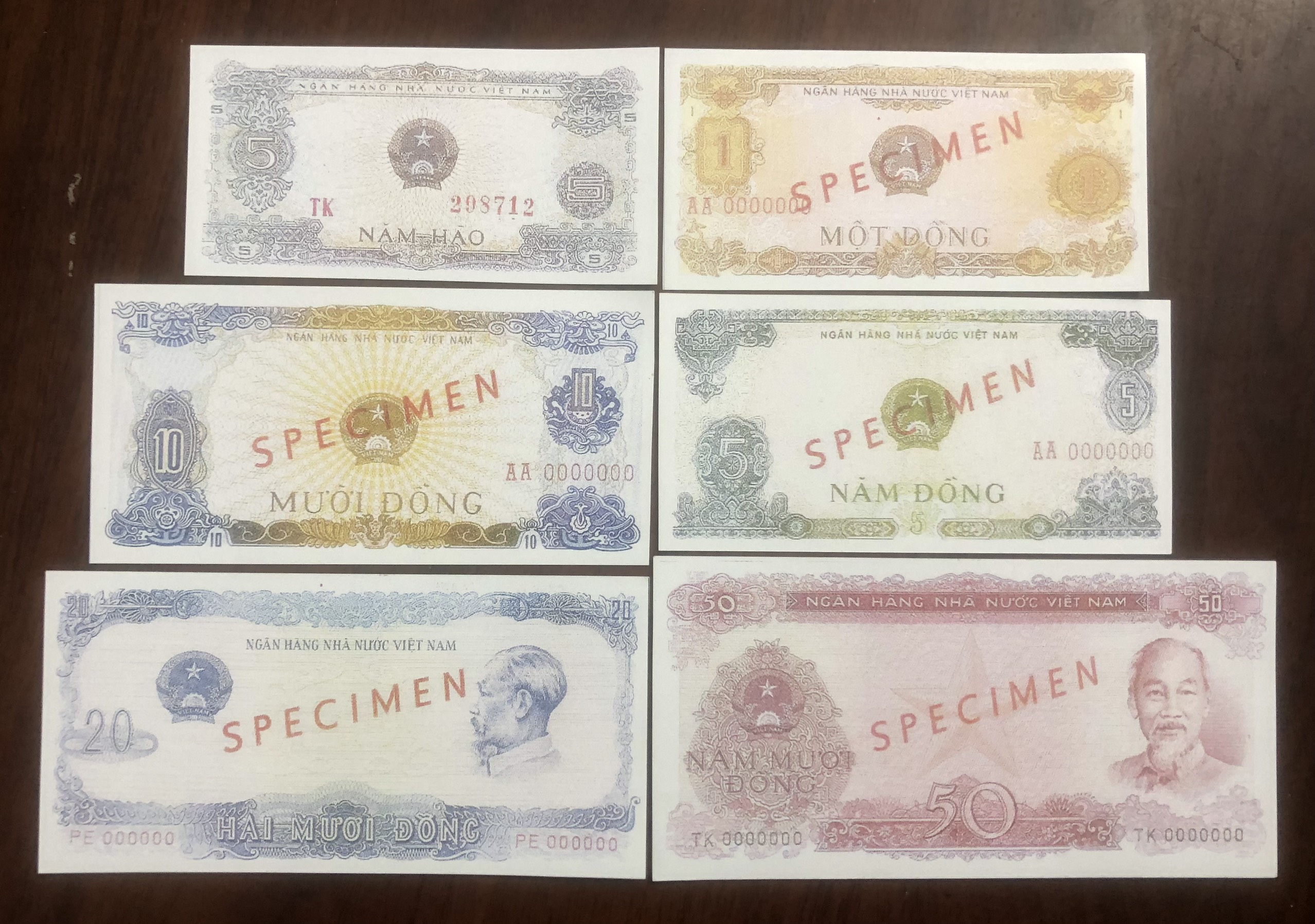 Bộ 6 tờ tiền giấy Mẫu SPECIMEN phát hành 1976, copy lưu niệm