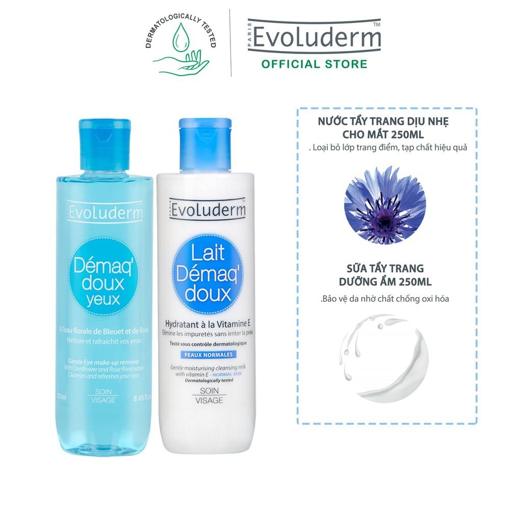 Bộ chăm sóc da Evoluderm Tẩy trang mắt môi 250ml và Sữa tẩy trang 250ml