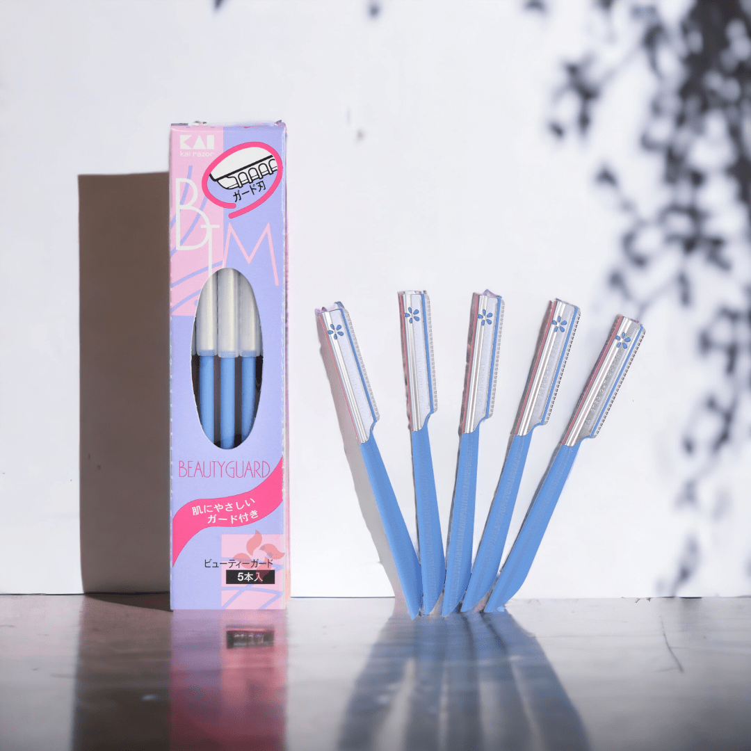 Dao Cạo Lông Mày Lưỡi Thép Có Màng Bảo Vệ Kai Kazor BTM Beauty Guar 00661 Dành Cho Nữ Set 5 cây