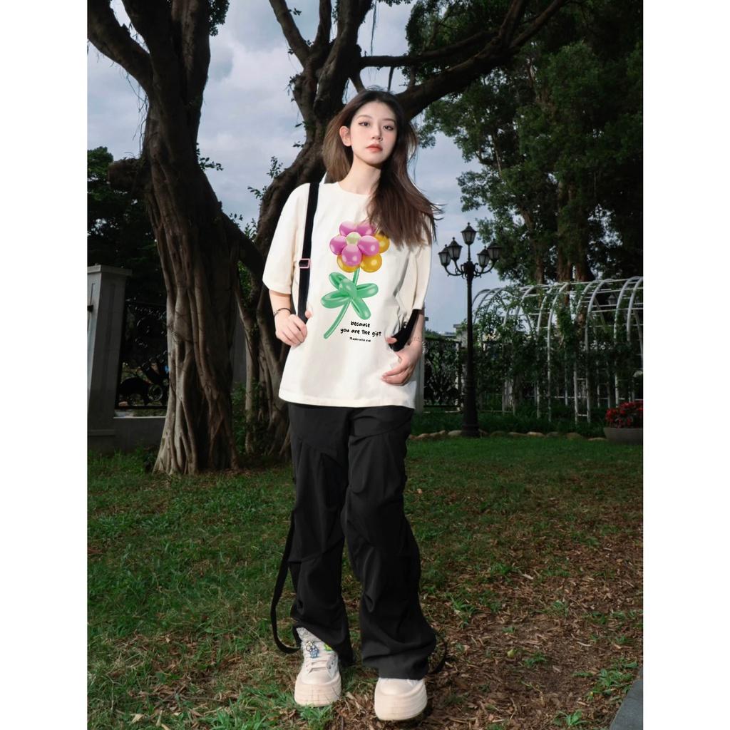 Áo thun nữ form rộng AT407 chất vải cotton in graphic - Be
