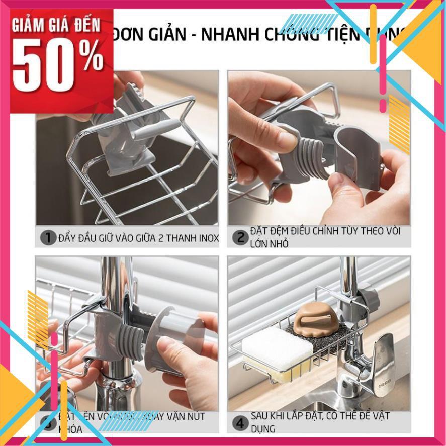 Giá để treo vòi nước gắn lavabo thông đa năng minh khay kệ inox đựng đồ phòng tắm nhà bếp trang trí đẹp