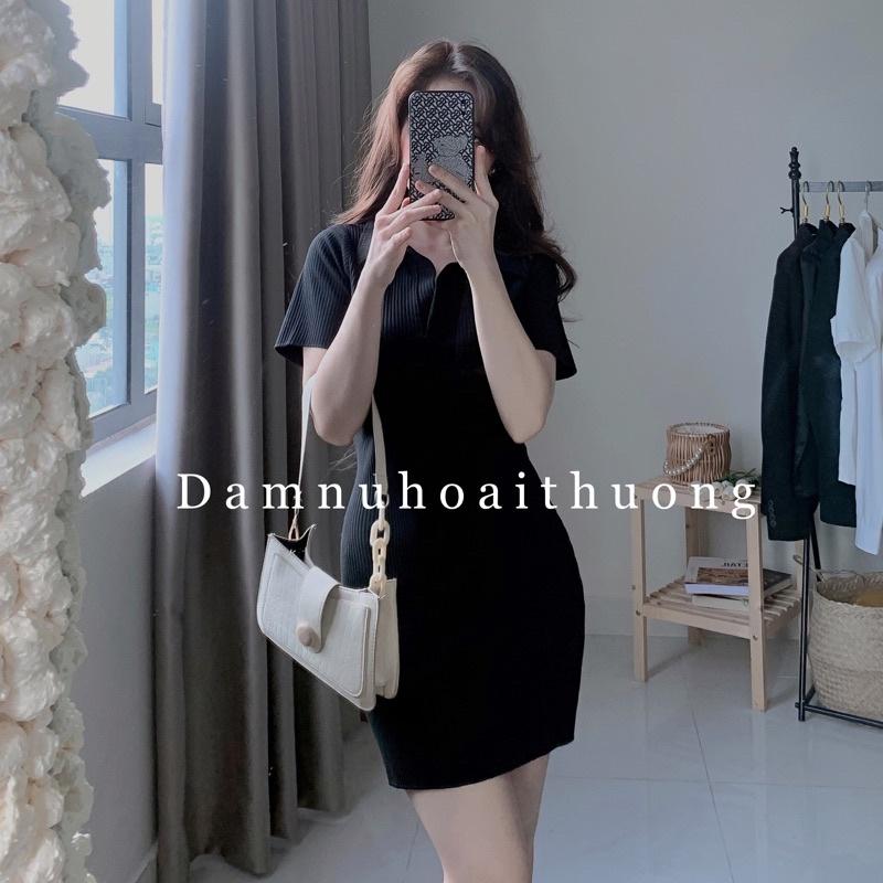 Váy polo ôm body/ Đầm ôm cổ sơ mi dáng ngắn, cộc tay chất gân đũa xịn mịn