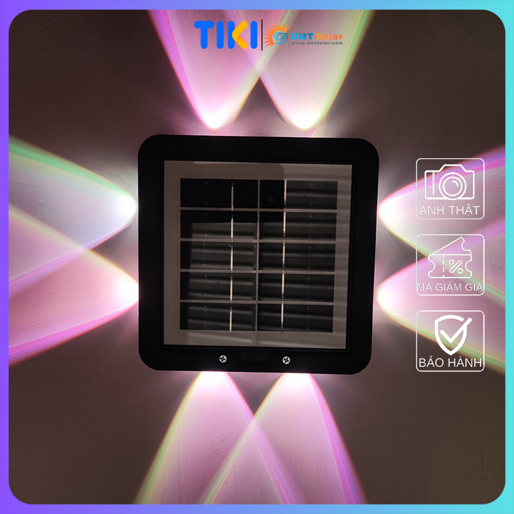 Đèn ốp tường hắt tường 4 đầu 8 tia năng lượng mặt trời HT08-RGB
