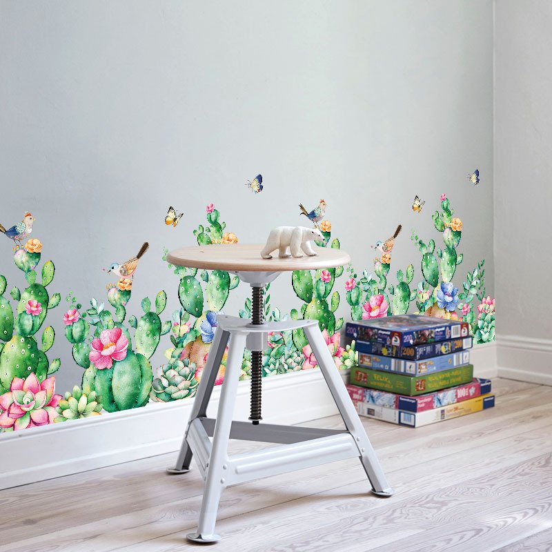 Decal dán tường cây xương rồng bầy chim vui nhộn