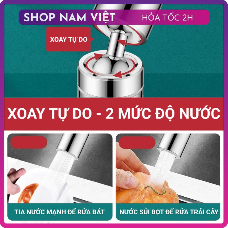 Đầu Nối Vòi Tăng Áp INOX Xoay 720 Độ