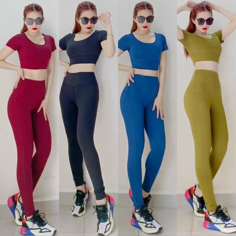 Bộ đồ tập yoga, tập Gym, aerobic nữ quần dài áo croptop có tăng kèm mút đệm áo chất siêu đẹp