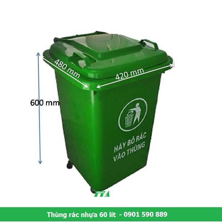 Thùng rác nhựa công nghiệp HDPE Song Long 60L - 42 x 47 x 65 (cm) có bánh xe
