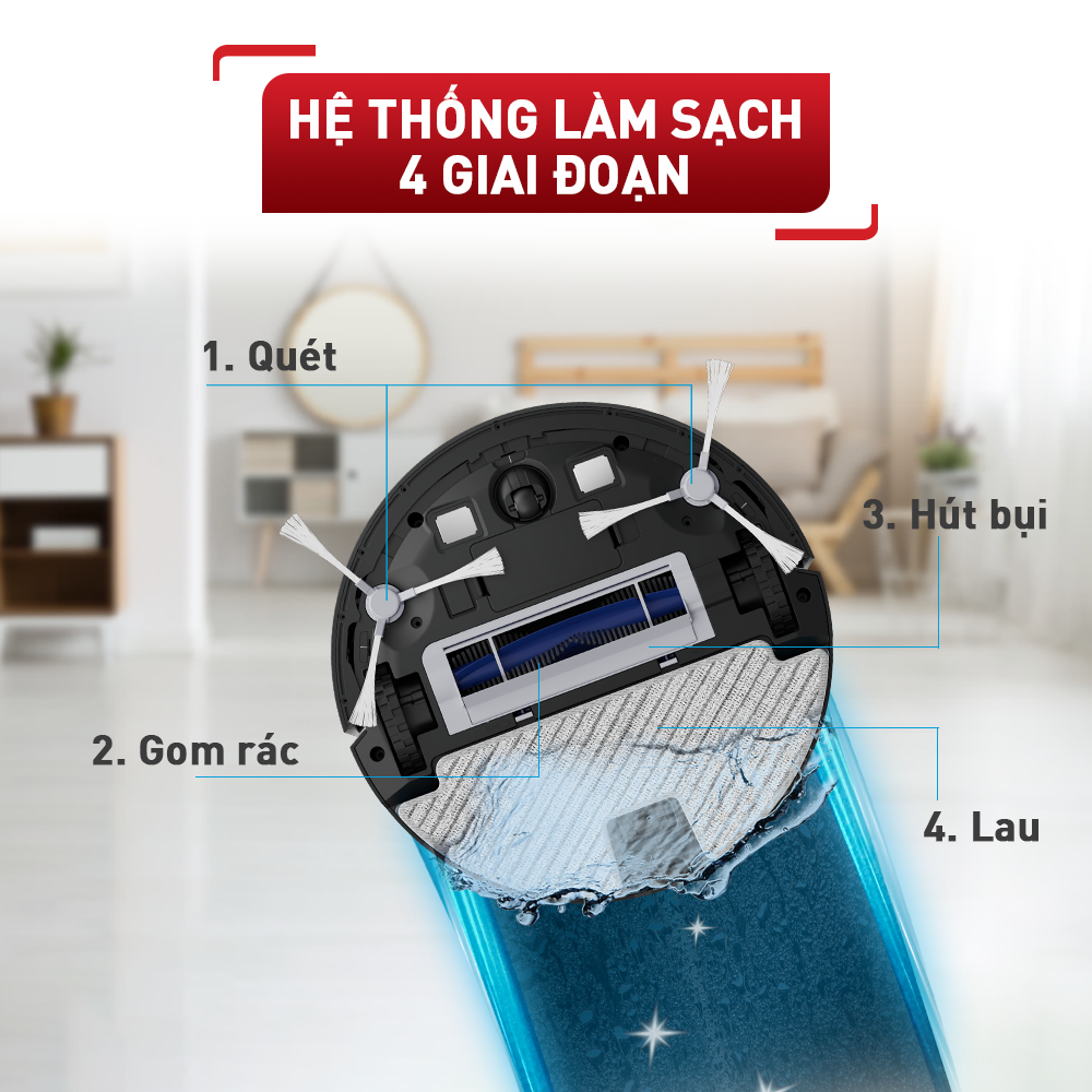 Robot hút bụi lau nhà Tefal RG7865WH - Đen - Hàng chính hãng   