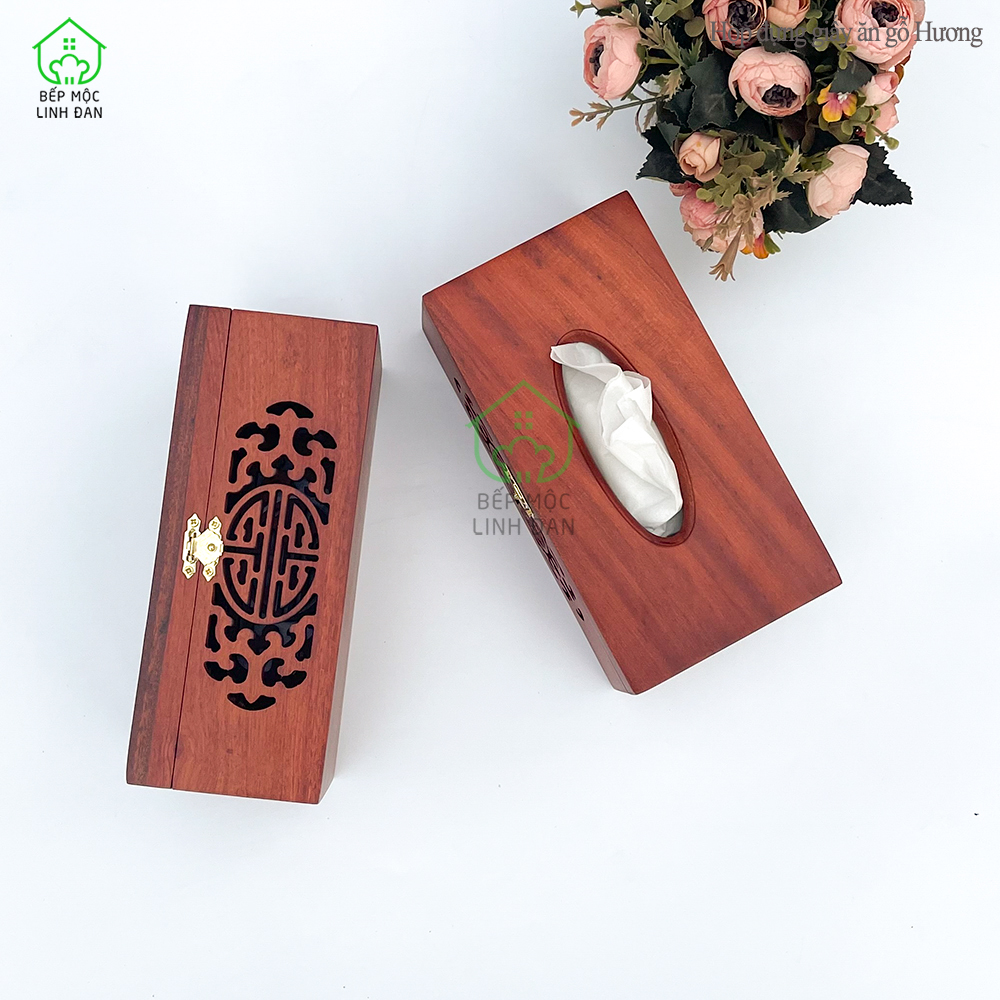 Hộp Đựng Khăn Giấy Gỗ Hương HAHANCO Chạm Trổ Thủ Công Kỹ Đẹp