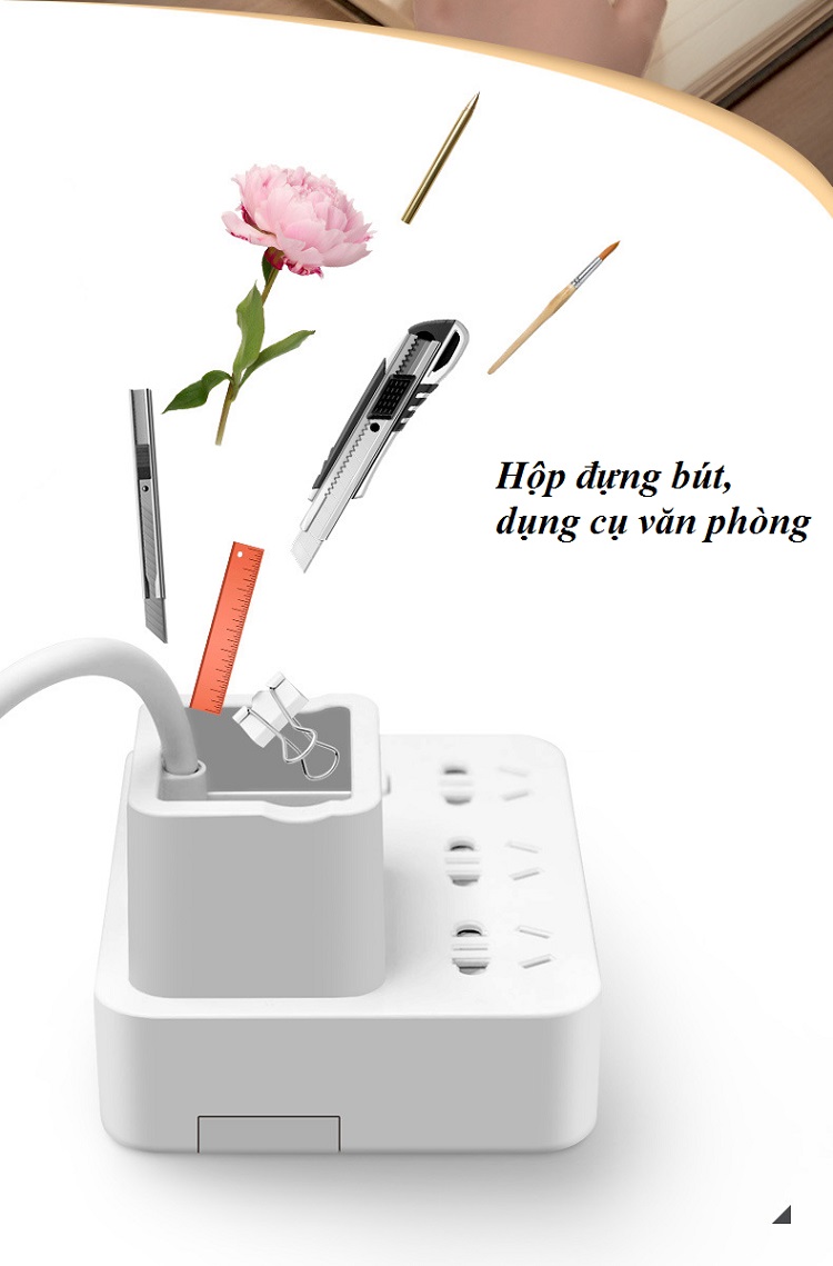 Ổ cắm điện đa năng kiêm hộp đựng bút và đèn bàn có điều khiển từ xa T3