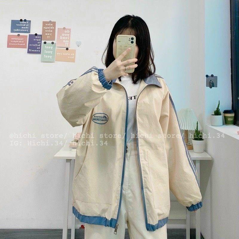 Áo khoác Dù 2 lớp in logo Ulzzang unisex Couple ,Áo Gió Bomber Jacket sọc phối màu form rộng kiểu Hàn quốc