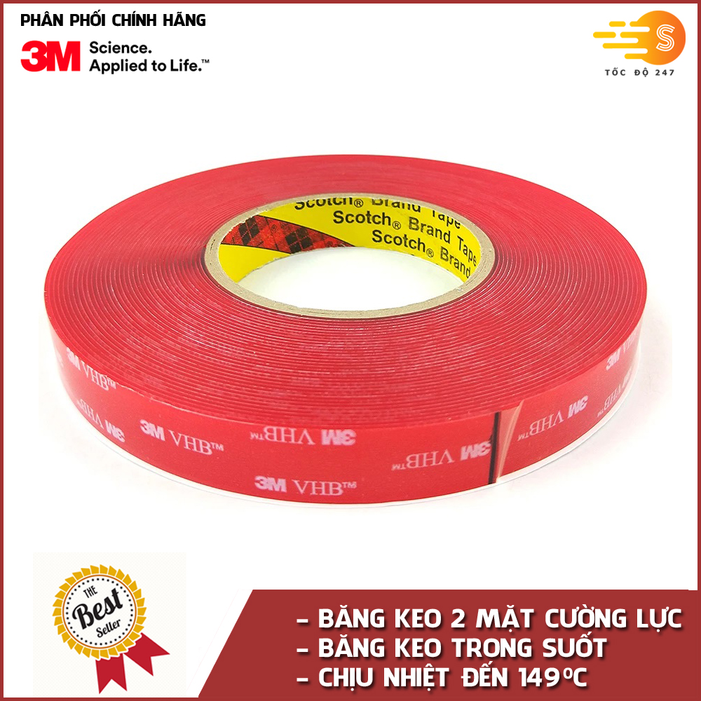 Băng keo cường lực trong suốt 3M khổ 12mm dài 3m VHB 4905-12mm x 3m