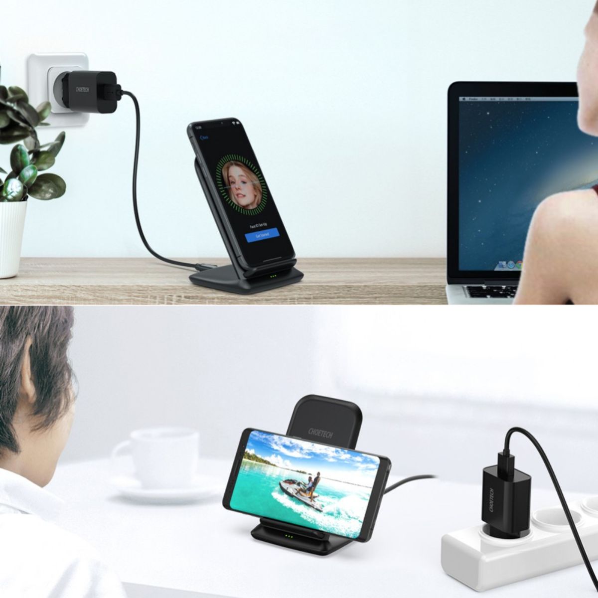Đế sạc nhanh không dây 15w Choetech T555 dùng sạc cho điện thoại và tai nghe (Hàng chính hãng)