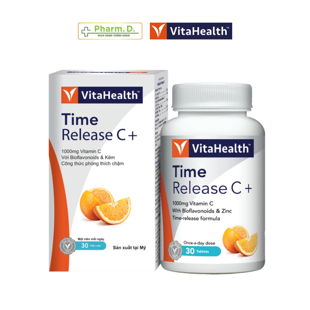 Viên Uống Bổ Sung Vitamin C Hữu Cơ Tăng Sức Đề Kháng VITAHEALTH Time Release C+ ( Hộp 30 Viên)