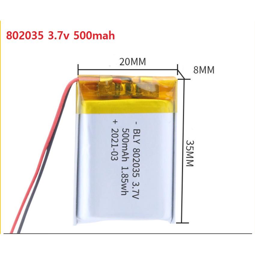 Pin Sạc Lithium Polymer 3.7V 500mah 802035 Cho tai nghe,loa Mp3 MP4 MP5 GPS PSP Bluetooth hàng mới