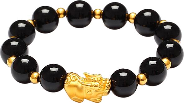 Vòng Tay Tỳ Hưu Bạc Mạ Vàng 24K Opal Đen Tự Nhiên Gembank