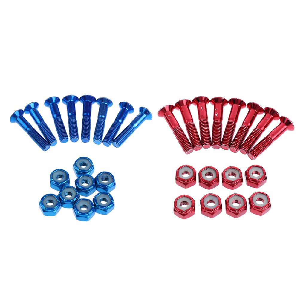 12x 1" Longboard Skateboard Mounting Bolts Screws Truck Hardware Blue+Red