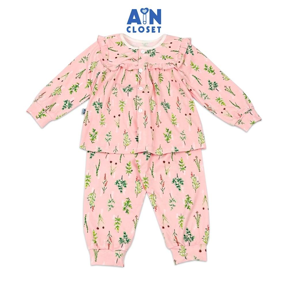 Bộ quần áo Dài bé gái họa tiết Lá Nguyệt Quế nền hồng thun cotton - AICDBGELVYT0 - AIN Closet