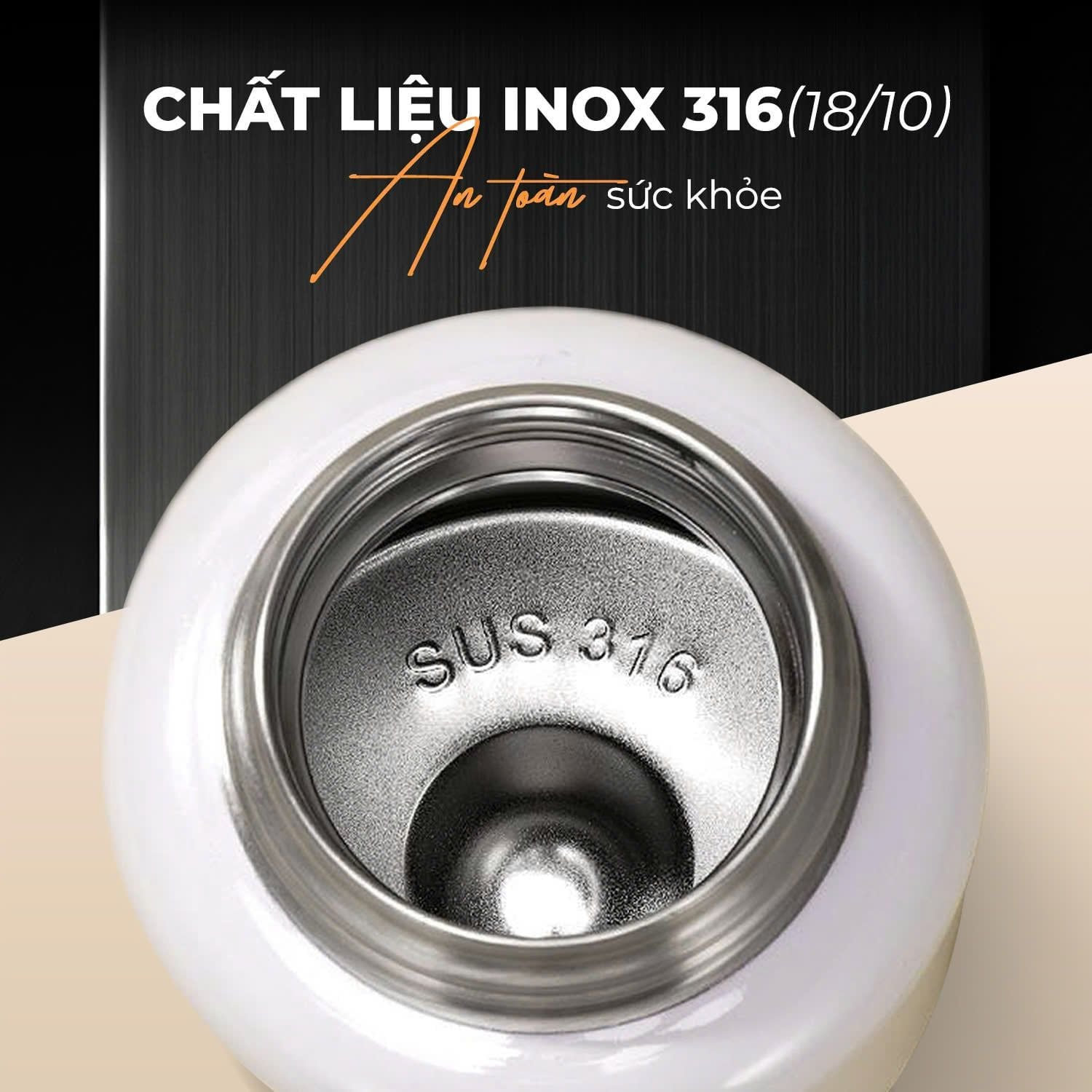 Bình ủ cháo giữ nhiệt inox 316 Hàn Quốc GM-F188 dung tích 800ml tặng kèm Thìa Inox gấp gọn