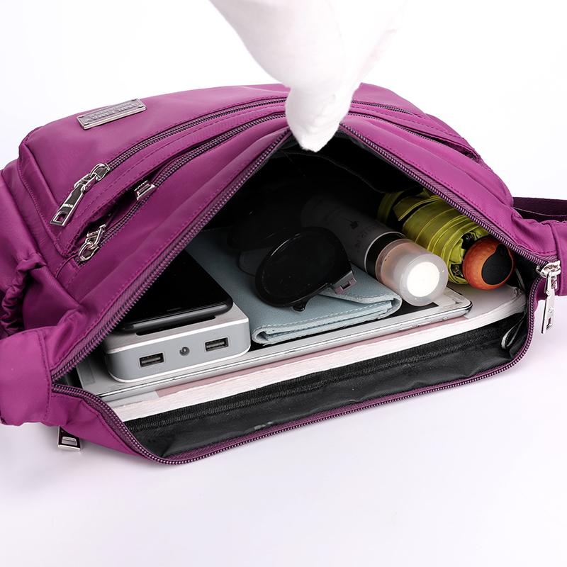Thời Trang Nữ Màu Trơn Khóa Kéo Nylon Chống Thấm Nước Túi Đeo Vai Nữ Túi Đeo Chéo Nữ Bolsa Chống Nước Du Lịch Túi