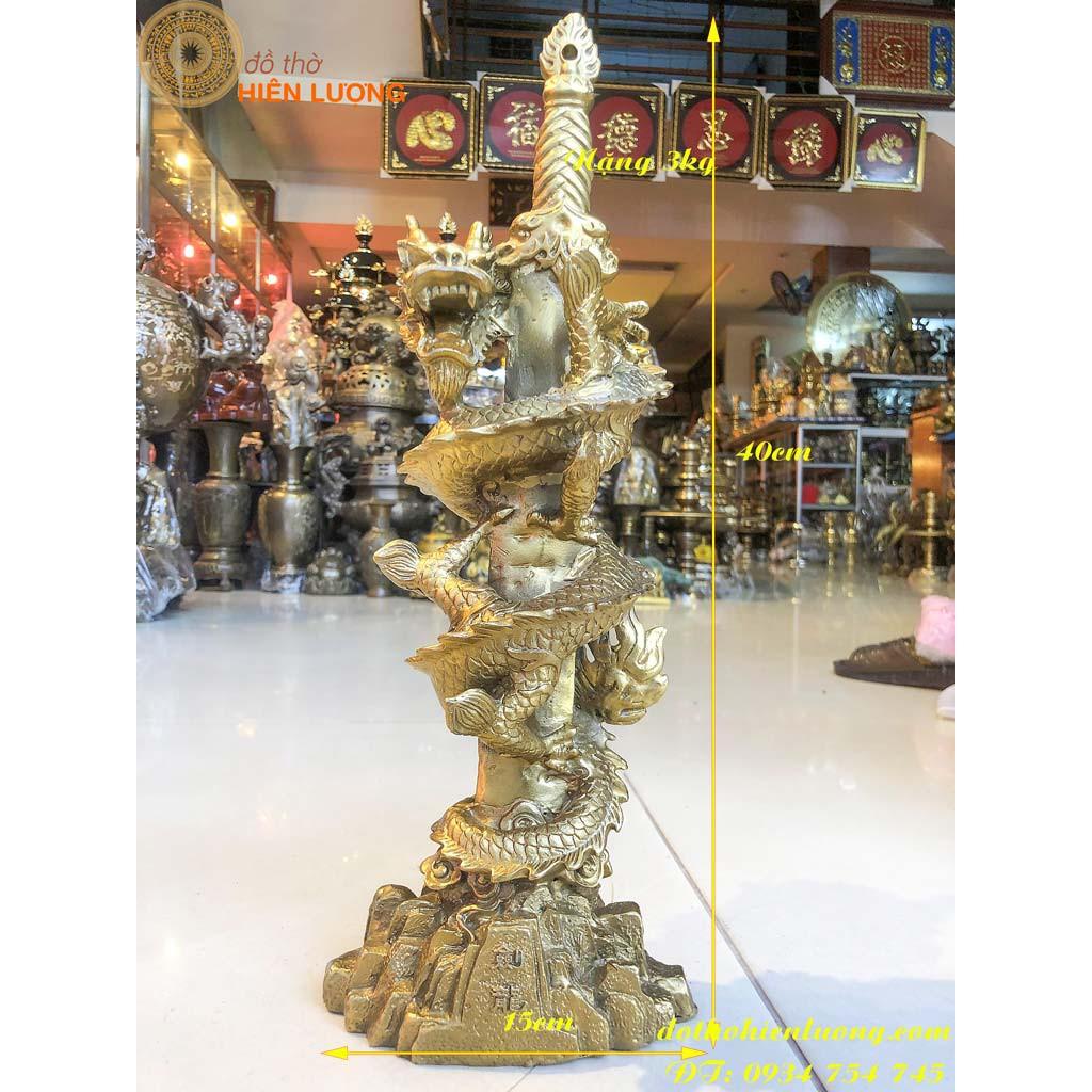 Rồng Cuộn Kiếm Bằng Đồng Cao 40cm