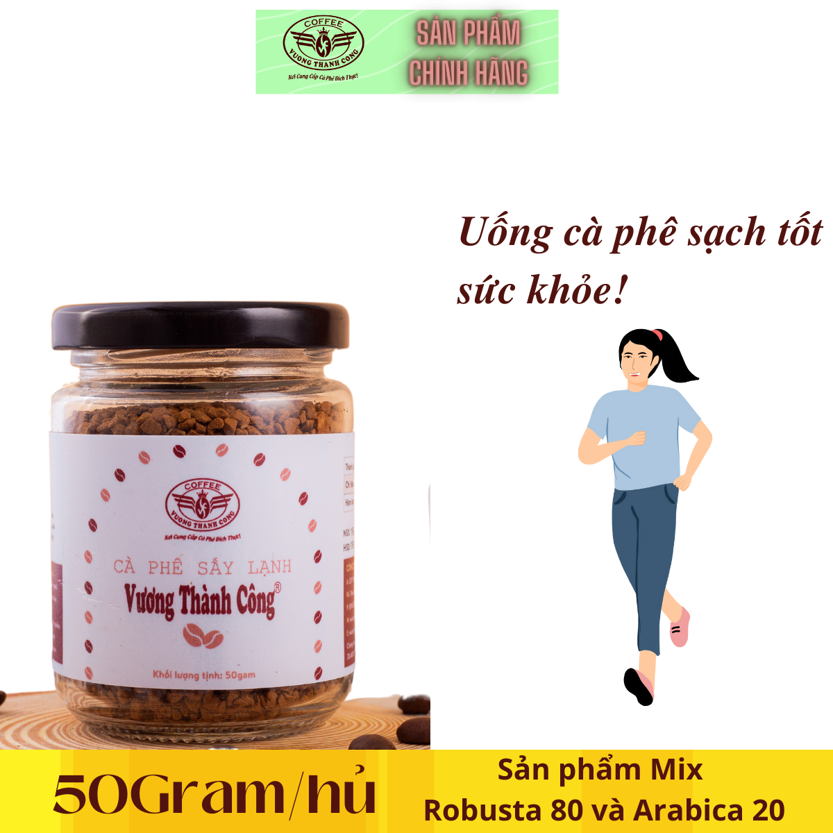 Cà phê hòa tan nguyên chất hướng hữu cơ Dak La, Thương hệu Vương Thành Công, thơm ngon, tiện lợi