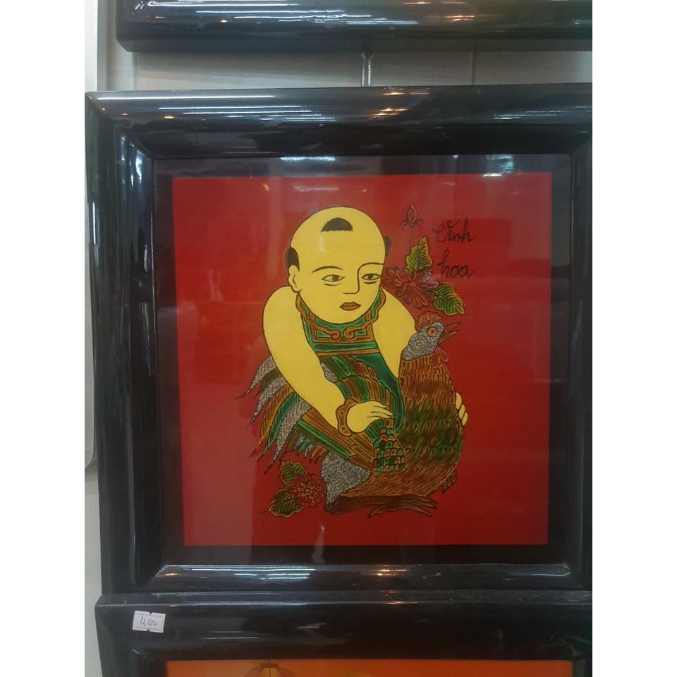 Tranh sơn mài cao cấp Thanh Bình Lê size 37X37 cm khung gỗ sơn mài chất lượng treo tường, trang trí nhà cửa, văn phòng