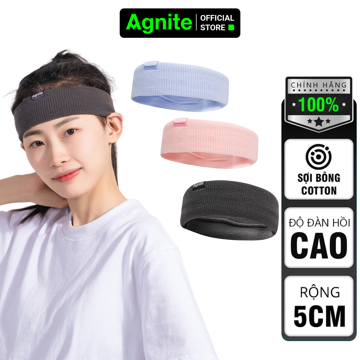 Băng đô thể thao AGNITE chính hãng, headband vải co giãn tập gym, bóng rổ, chạy bộ, bóng chuyền, cầu lông mã FL101