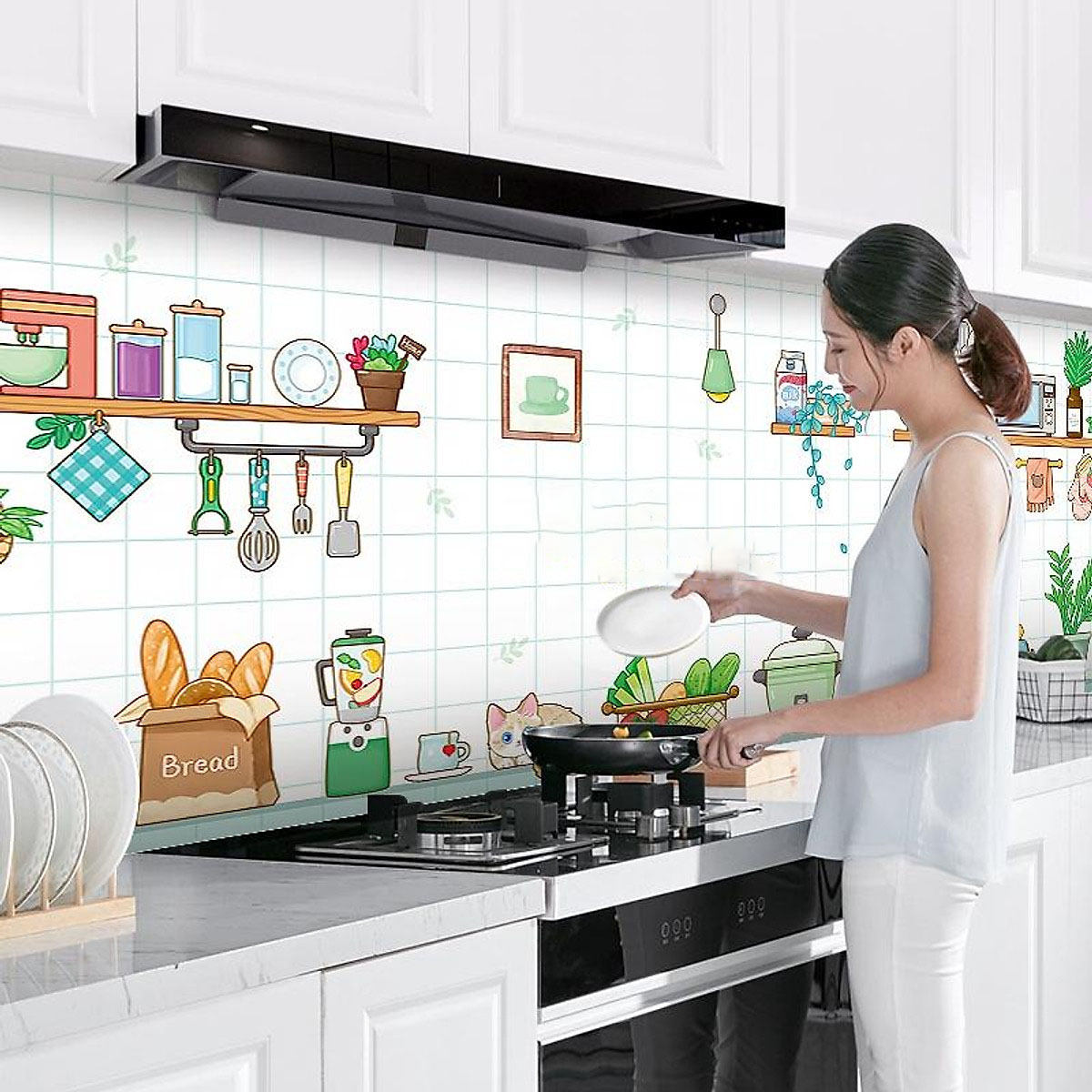 Giấy dán tường nhà bếp khổ 60cm tráng nhôm cánh nhiệt mẫu hoạt hình, trái cây siêu đẹp D224