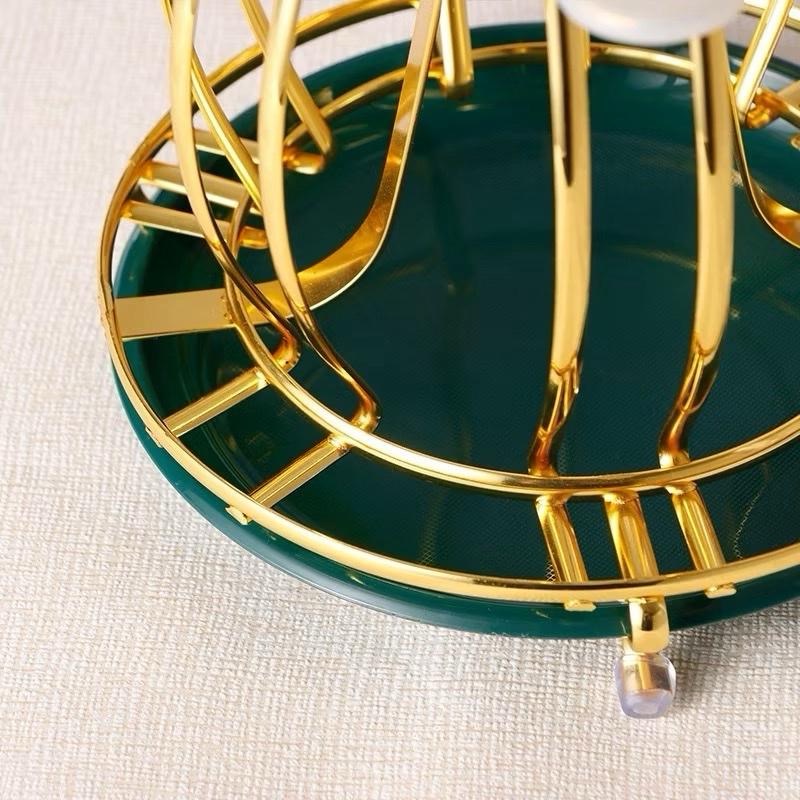 [AnhOtShop] Giá Úp Cốc Chén Mạ Vàng Cao Cấp – Kệ Để Ly Có Khay Hứng Nước, Tay Cầm Tiện Lợi, Sang Trọng Cho Bàn Trà &amp; Bếp (Loại 1)