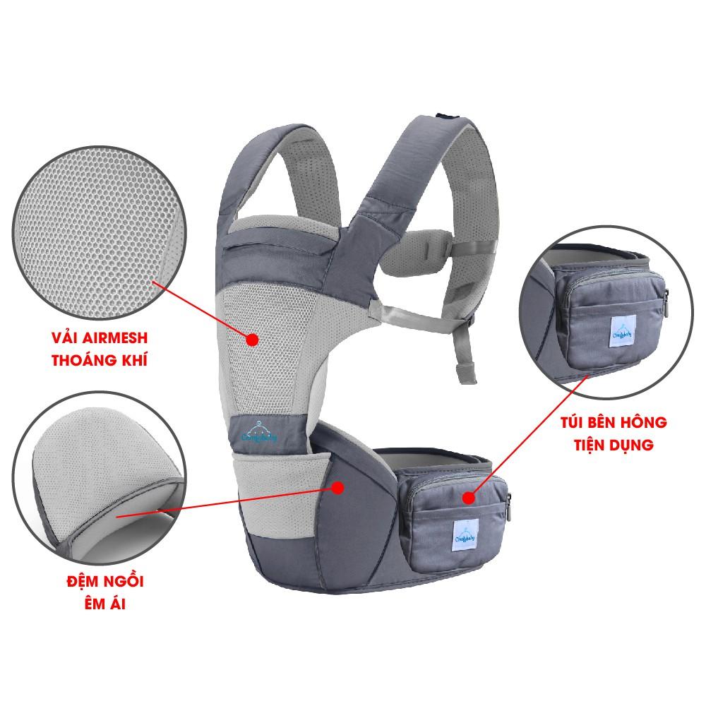 Địu ngồi trẻ em cao cấp siêu mềm 4 tư thế công nghệ Air Mesh thoáng khí - Comfybaby CF818 - tặng yếm tam giác