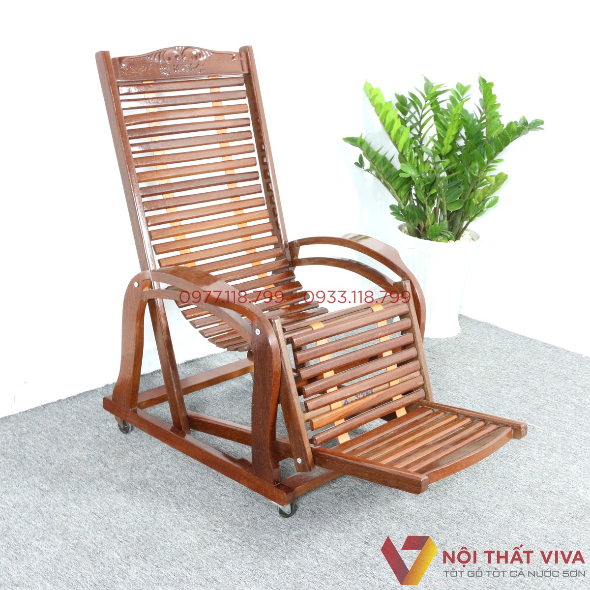 Ghế Nằm Thư Giãn Gỗ Nghiến Màu Nâu Đẹp Giá Rẻ