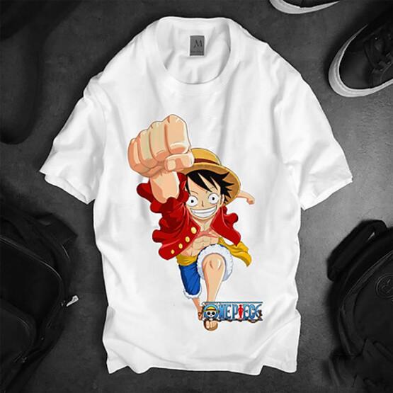 Áo thun Nam Nữ Không cổ ONEPIECE LUFFY ĐƯA NẮM ĐẤM MSOP-18 mẫu mới cực đẹp, có size bé cho trẻ em / áo thun Anime Manga Unisex Nam Nữ, áo phông thiết kế cổ tròn basic cộc tay thoáng mát