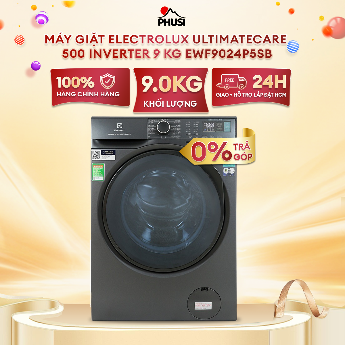 Máy giặt Electrolux Inverter 9 kg EWF9024P5SB - Hàng chính hãng - Giao HCM và 1 số tỉnh thành