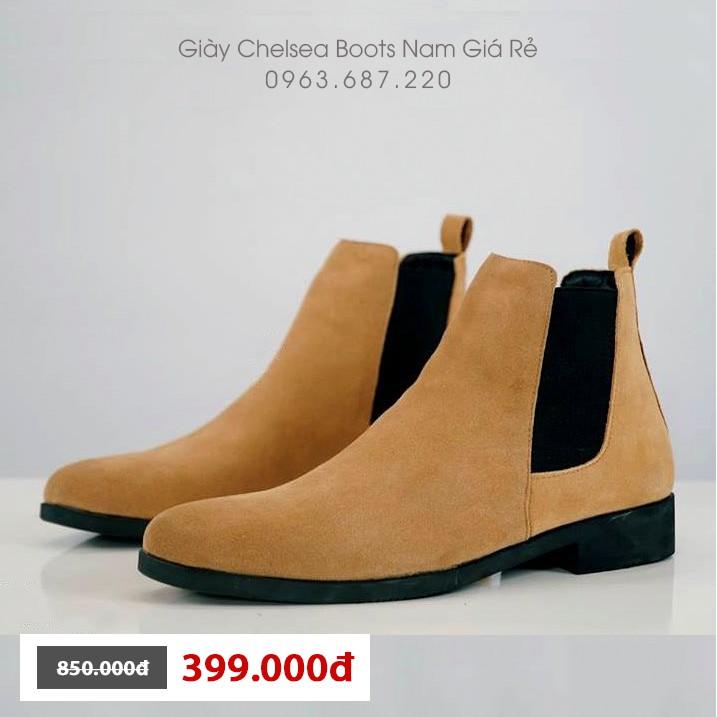 Chelsea Boots Da Lộn Màu Vàng Bò