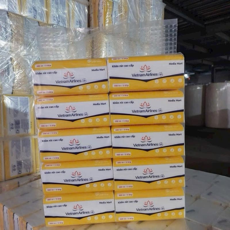 [Combo 2 bịch] Giấy ăn Vietnam Airlines cao cấp 3 lớp hàng xuất siêu thị Media Mart, Giấy rút lụa Media Mart siêu dai 300 tờ 3 lớp