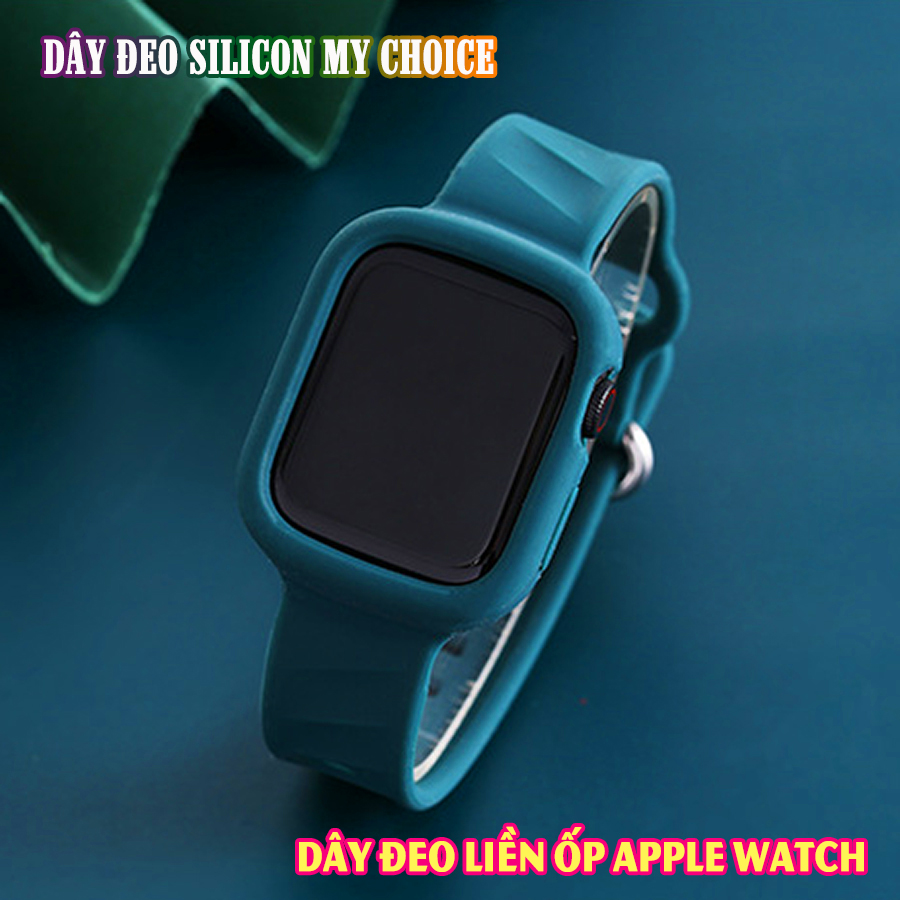 Dây Đeo liền ốp dành cho Apple Watch 7/6/5/4/3/2/1 size 38/40/41/42/44/45mm silicon vân nổi - nhiều màu