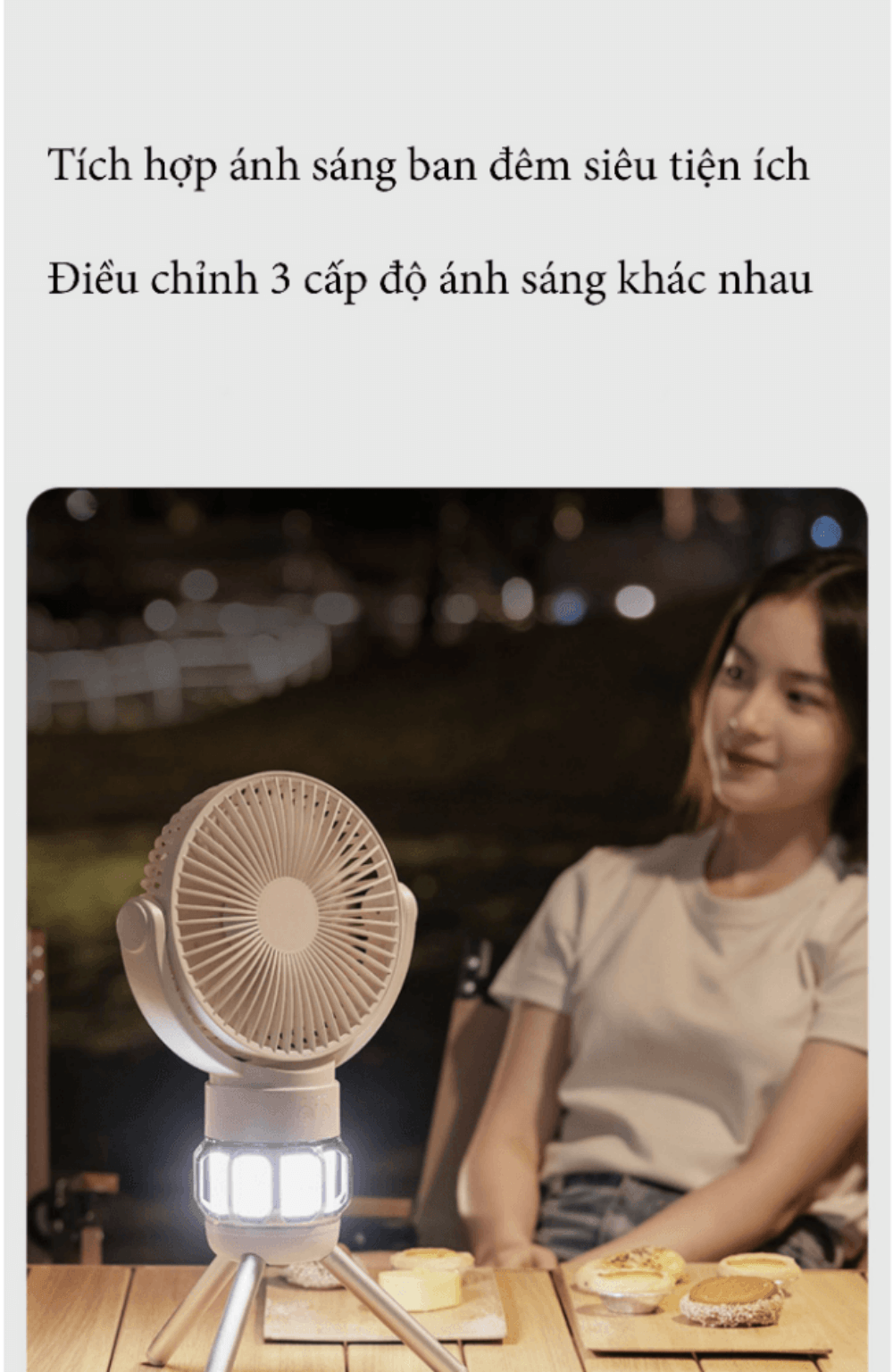 Quạt tích điện để bàn , Quạt tích điện có điều khiển từ xa đèn đa năng pin 10000mAh tích hợp du lịch dã ngoại