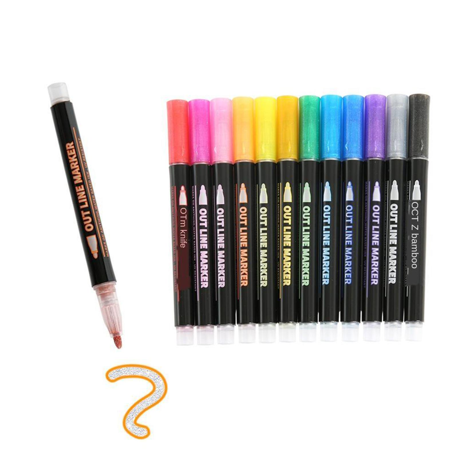 Double Line Outline Pens 12 Colors Glitter Pen with Self-contouring Markers