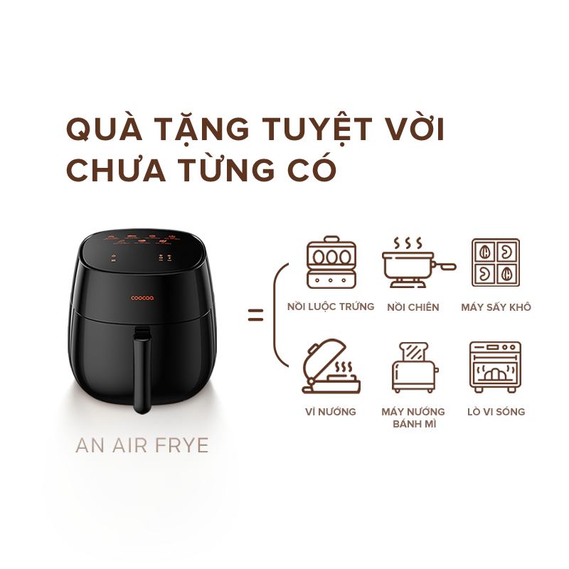 Nồi chiên không dầu 4L Coocaa AF-DE1 - Điều khiển điện tử cảm ứng - Công suất 1400W - Công nghệ nướng đối lưu - Hàng chính hãng