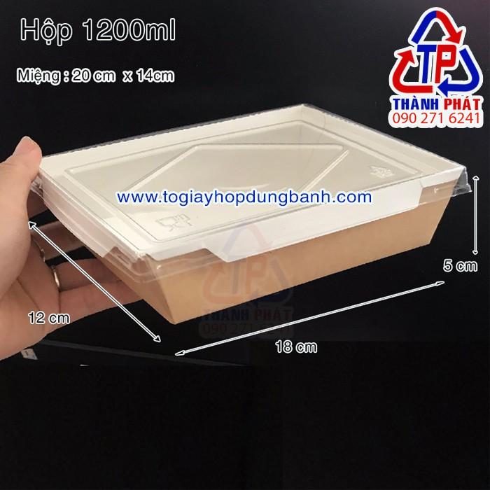 50 Hộp giấy đựng thức ăn nắp trong - Hộp giấy đựng bánh bông lan - Hộp giấy đựng cơm gạo lứt