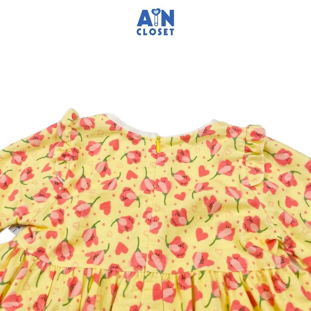 Đầm dài tay bé gái họa tiết Hoa Huệ mưa cam thô trà bông - AICDBGM0MSDS - AIN Closet