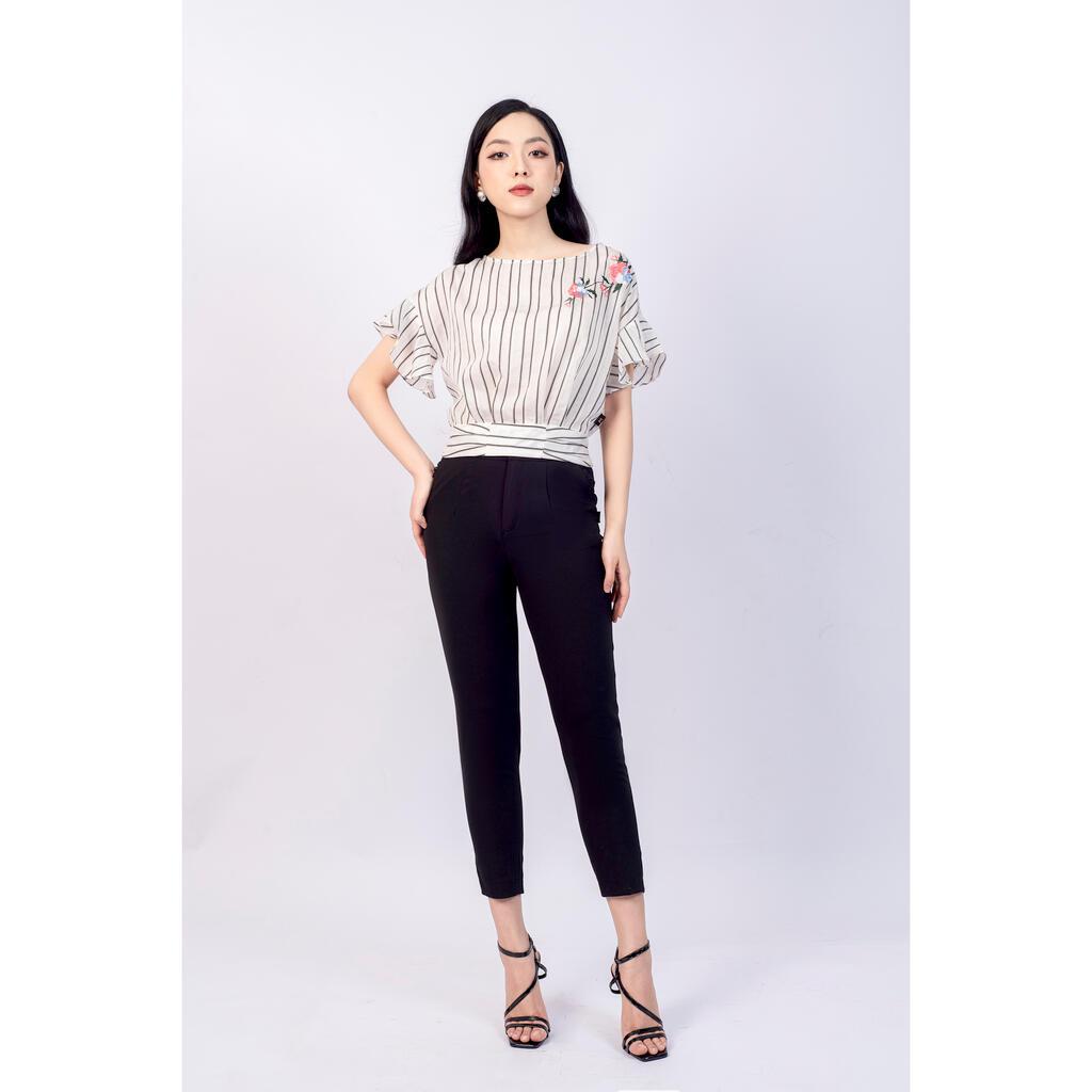 Áo sơ mi cổ tròn, croptop thêu hoa MMOutfit M-AO020321116