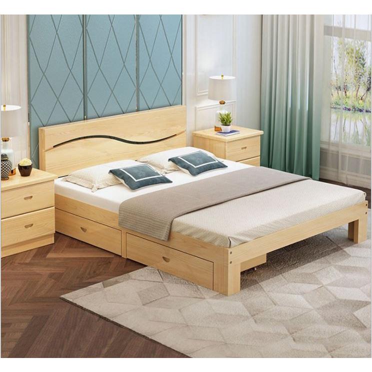 Giường gỗ thông có ngăn kéo để đồ hiện đại - giường ngủ nhập khẩu cao cấp