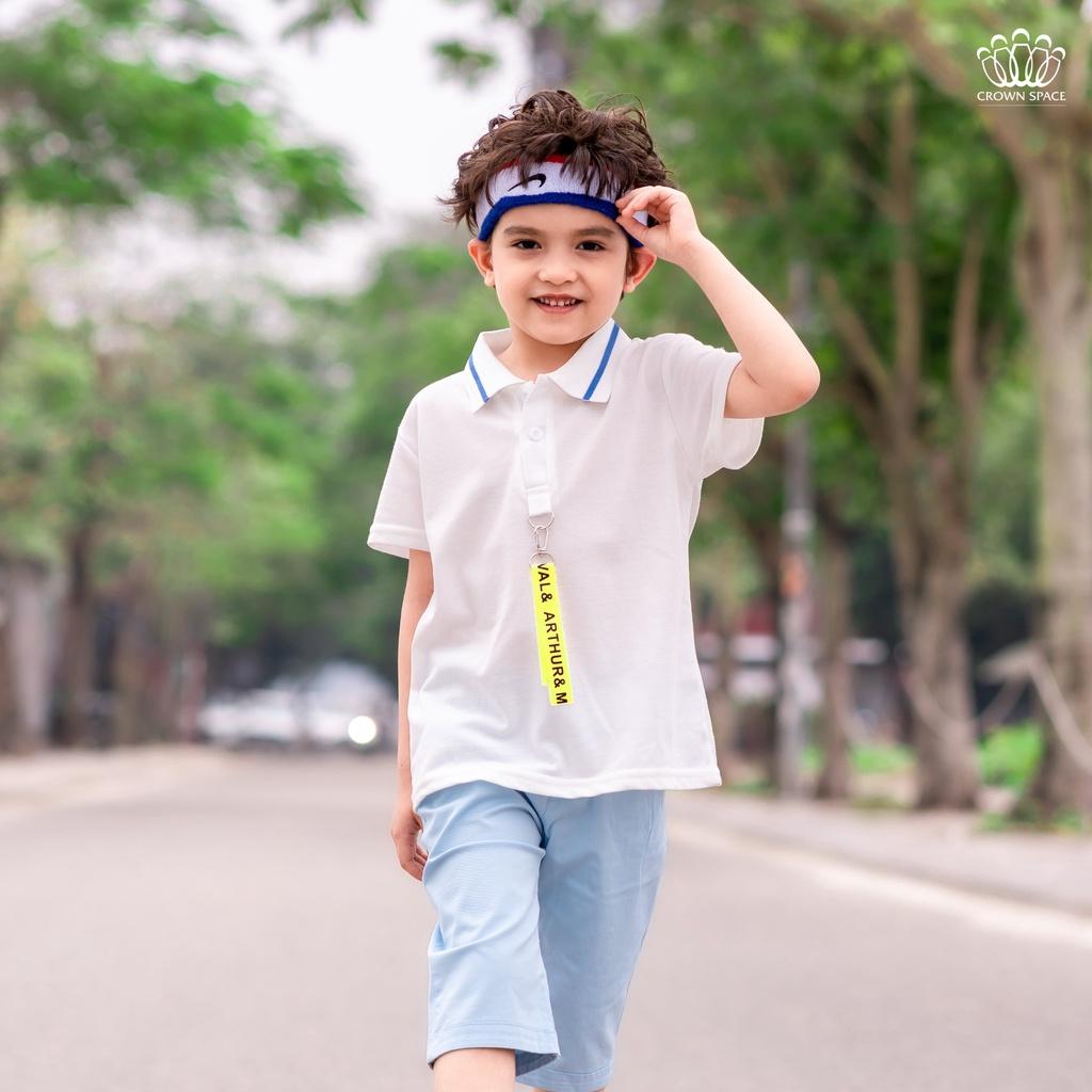 Áo Polo Bé Trai Có Cổ Màu Xanh Pastel CKBS2120211 Crown Space Từ Size 12.5 - 25Kg