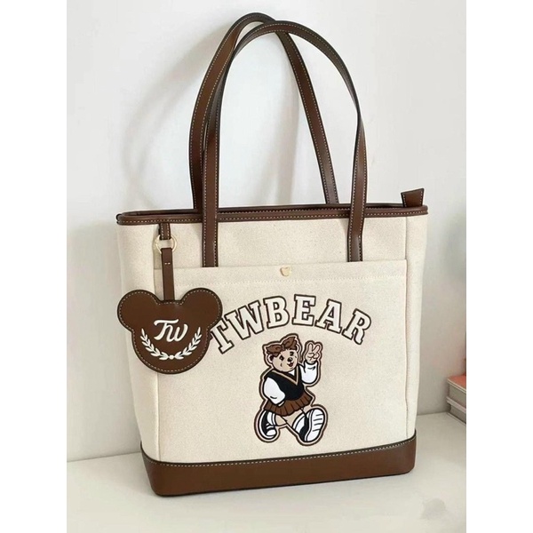 Túi Tote xách tay kẹp nách ZuCi X01B20 công sở nữ bản to hoạ tiết gấu Bear xinh xắn bản to size 30cm