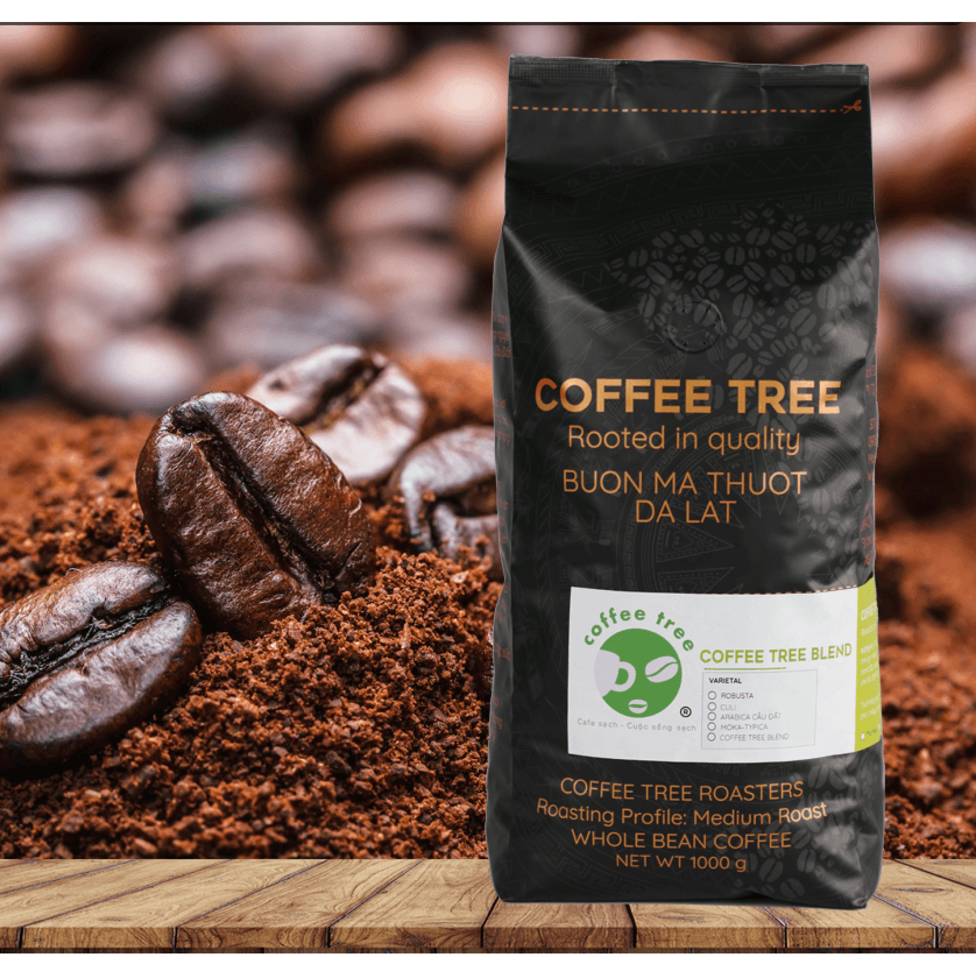Cà phê hạt nguyên chất Coffee Tree đặc biêt gu đậm đắng thơm - Cà phê pha phin hoặc pha máy từ BMT hiệu Coffee Tree