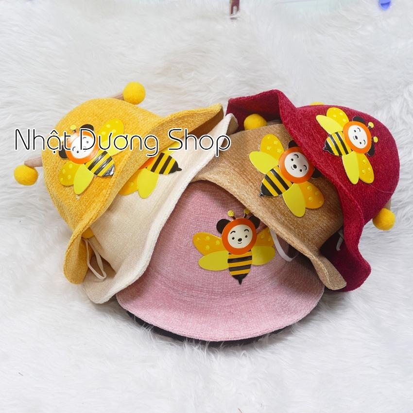 Nón tai bèo vành gợn sóng mũ tai bèo vành rộng hàng Quảng Châu dán hình con ong vàng dành cho trẻ em từ 2-4 tuổi.