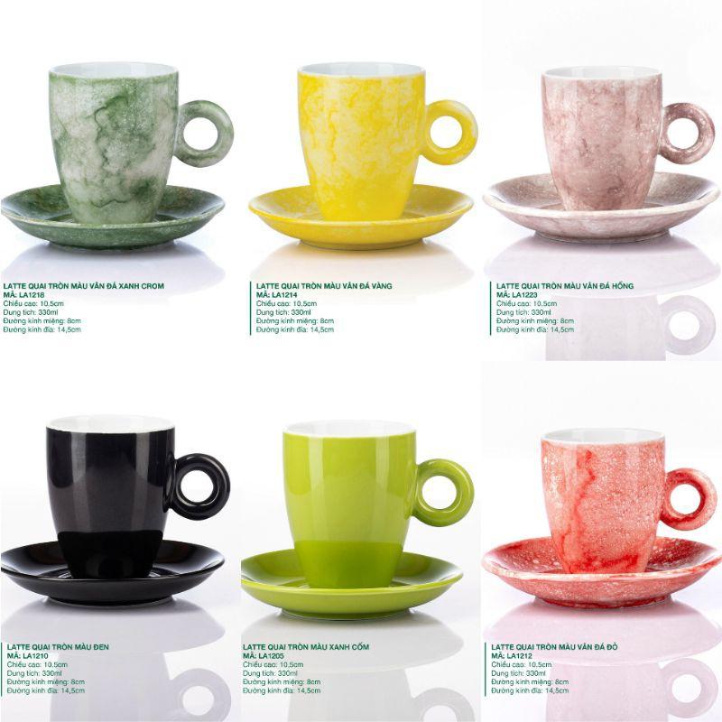 Set cốc ly sứ Latte Cà phê 330ml H10,5 × M8 - Đa dạng màu - Gốm sứ Bát tràng