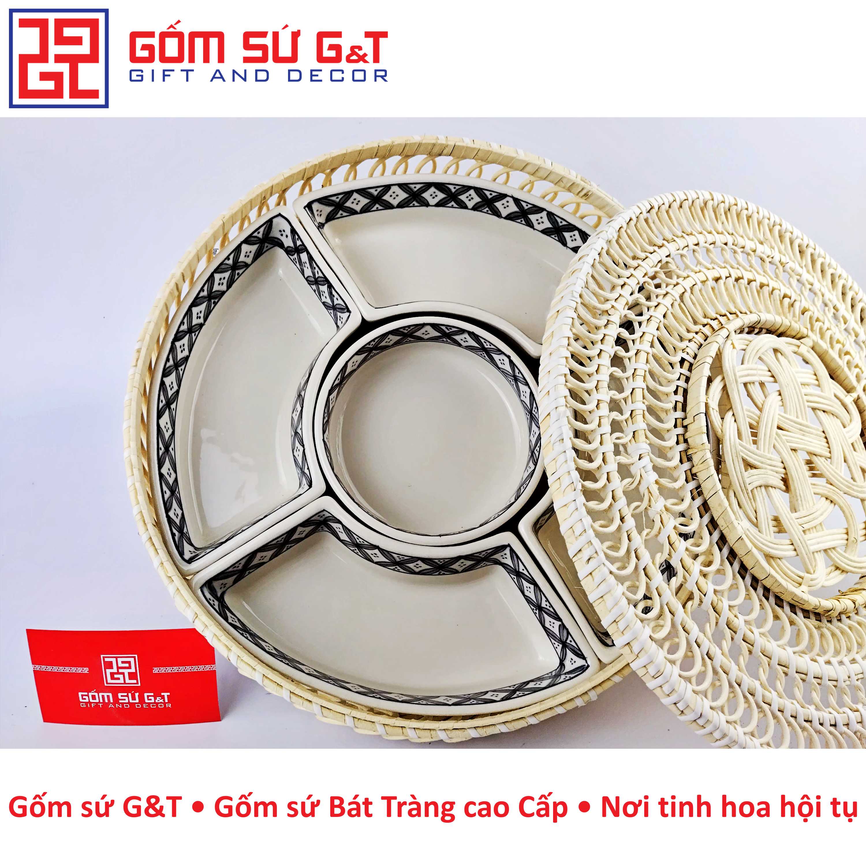 Khay mứt tết vẽ hoa mai Gốm Sứ G&amp;T